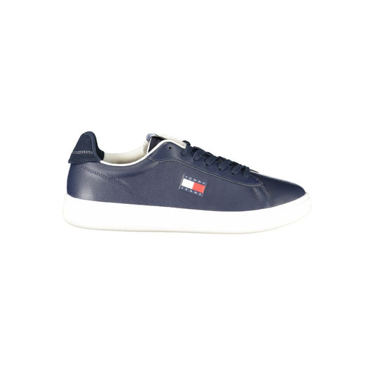 Tommy Hilfiger Blue Leather Men Sneaker with sleek design and logo detailing, crafted for comfort and style with removable footbed.