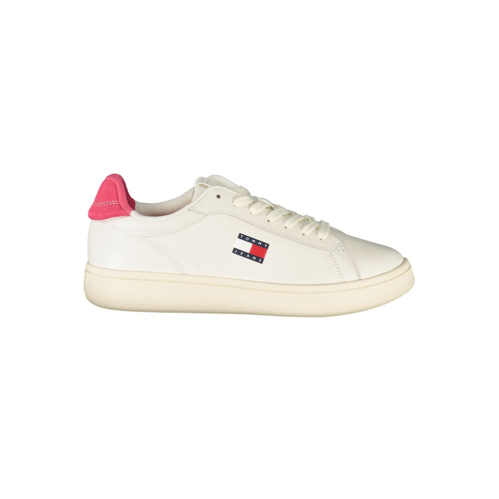 Tommy Hilfiger White Leather Women Sneaker with fuchsia accents and logo