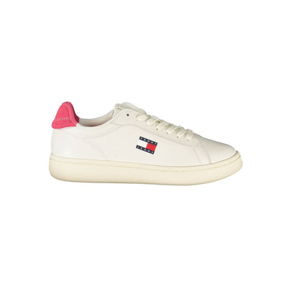 Tommy Hilfiger White Leather Women Sneaker with fuchsia accents and logo