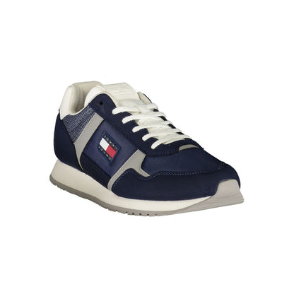 Tommy Hilfiger Blue Polyester Men Sneaker with iconic logo and lace-up design, perfect for casual style and comfort.
