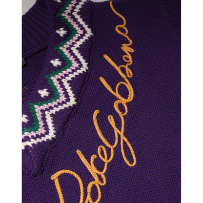 Dolce & Gabbana Purple Wool DG Logo Men Knit Pullover Sweater