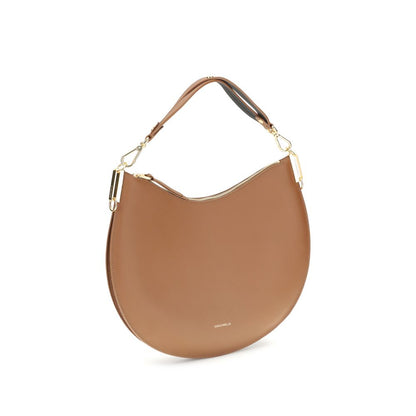 Coccinelle Beige Calf Leather Bos Taurus Shoulder Bag with detachable handle, zip closure, and adjustable strap.
