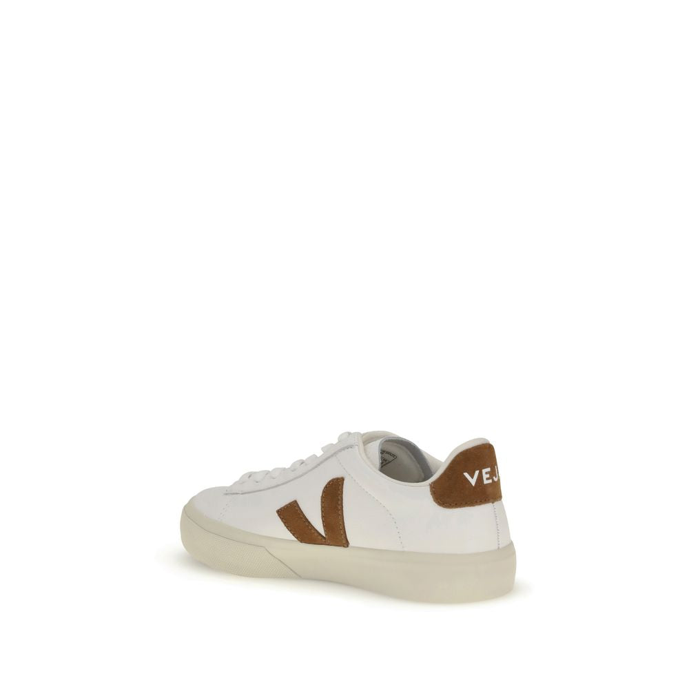 Veja White Leather Low Top Sneakers with side "V" logo, brown heel detail, and flat rubber sole for comfort, AW25 collection.