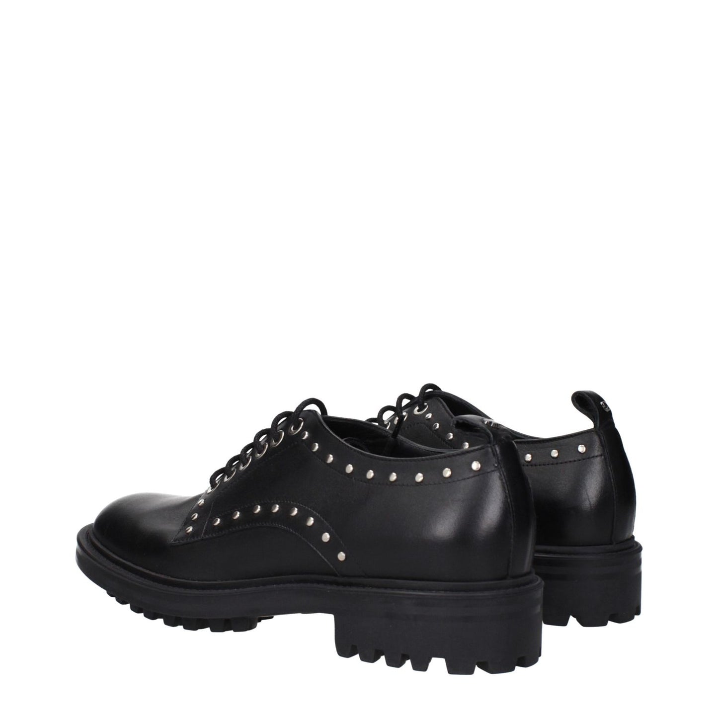 Max Mara Black Leather Oxfords And Derbies with studs and back detail, lace-up and monkstrap design, MPN 552607226001, code F84147