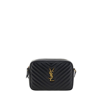 Saint Laurent Black Calf Leather Bos Taurus Shoulder Bag with quilted design and brand logo, top zip closure, and back slit pocket.