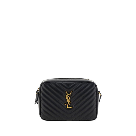 Saint Laurent Black Calf Leather Bos Taurus Shoulder Bag with quilted design and brand logo, top zip closure, and back slit pocket.