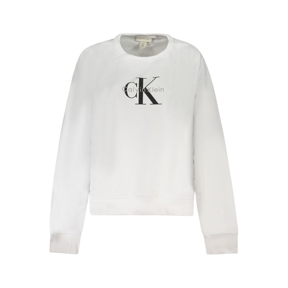 Calvin Klein White Cotton Women Sweater with logo embroidery, long sleeves, showcasing comfort and iconic style.