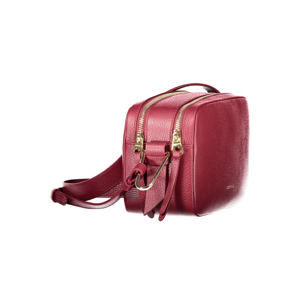 Coccinelle Purple Leather Women Handbag with adjustable strap and dual zip compartments, showcasing luxury and functionality.