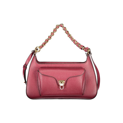 Coccinelle Purple Leather Women Handbag with chain strap and twist closure, chic and trendy fashion accessory.