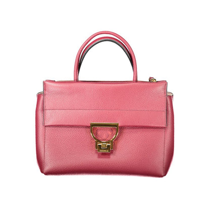 Coccinelle Purple Leather Women Handbag with dual handles and gold buckle detail, offering Italian sophistication and modern functionality.