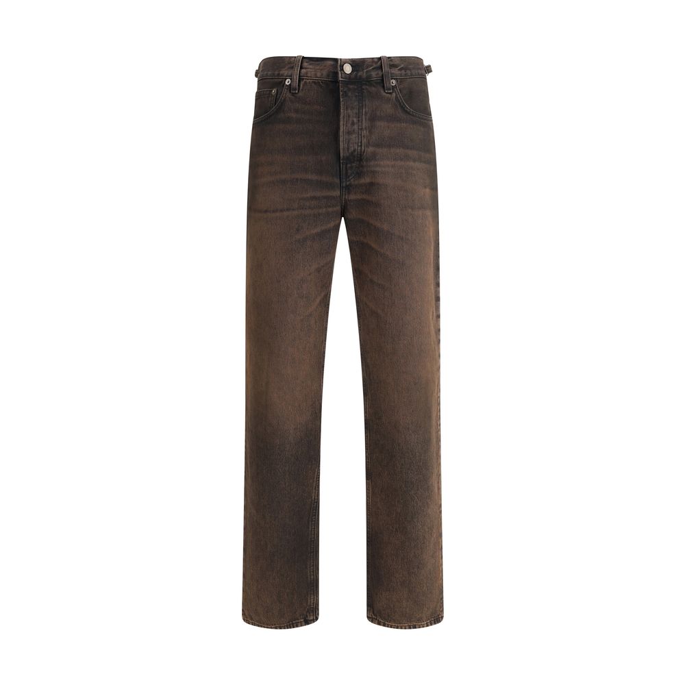 Haikure Brown Cotton Relaxed Fit Jeans with button closure and adjustable side straps for AW25 season.