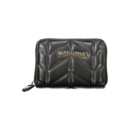 Mario Valentino Black Polyethylene Wallet with logo, zip closure, 6 compartments, coin purse, double card spaces, contrasting detail.