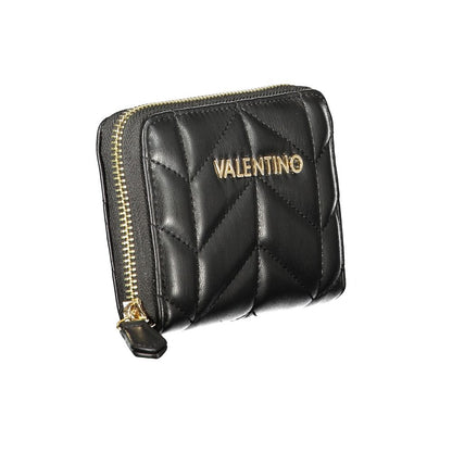Mario Valentino Black Polyethylene Wallet with zip closure and logo embroidery. Features 6 compartments, coin purse, and card spaces.