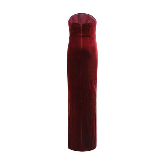 Self-Portrait Velvet bandeau long Dress SE-AW25128XBUBURGUNDY-10
