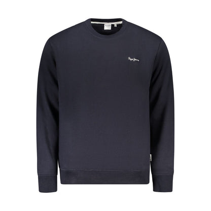 Pepe Jeans Blue Cotton Men Sweater with crew-neck and iconic logo, long-sleeved sustainable fashion for trendy gent, 70% sustainable cotton blend.
