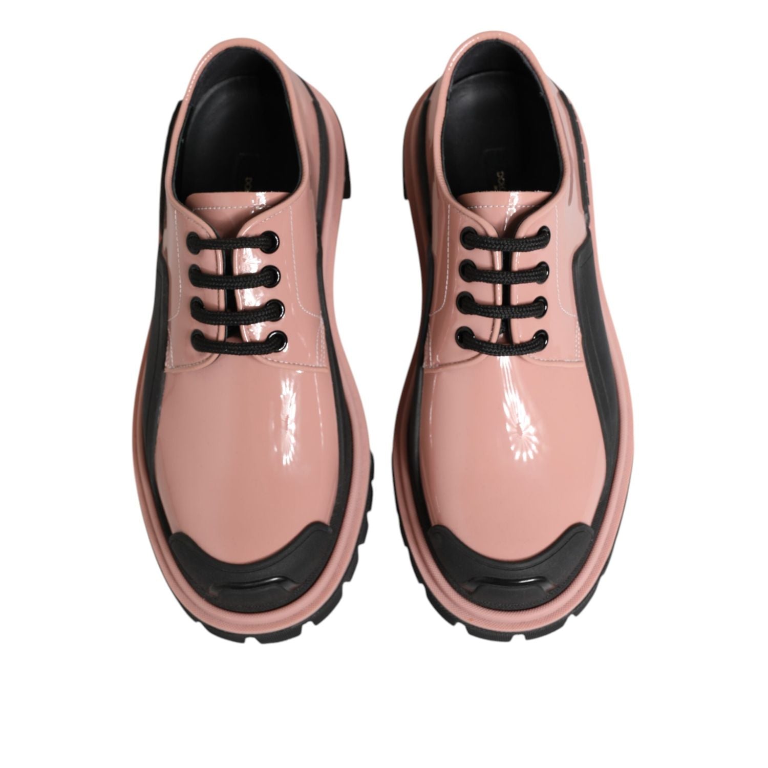 Dolce & Gabbana Light Powder Pink Black Leather Lace-Up Shoes