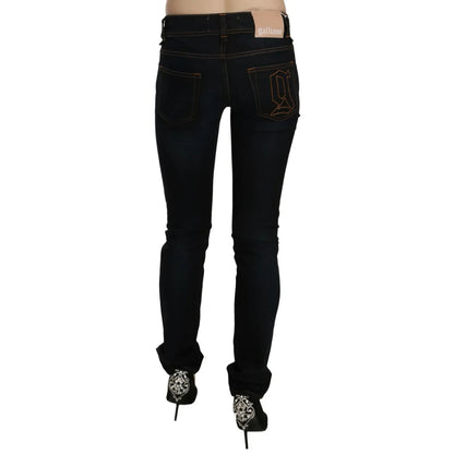John Galliano Dark Blue Mid Waist Slim Fit Denim Casual Pants Jeans