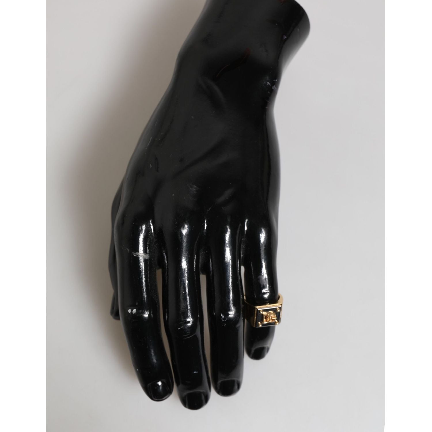 Dolce & Gabbana Gold Tone Brass Signet Square DG Logo Plaque Men Ring