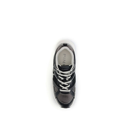 PINKO Black Calf Leather Bos Taurus Chunky Sneakers