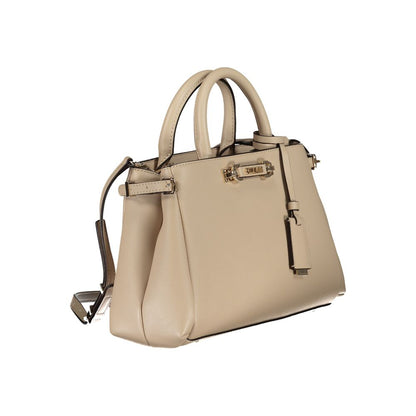 Guess Jeans Beige Polyethylene Women Handbag with adjustable strap and multiple compartments for chic and organized styling.