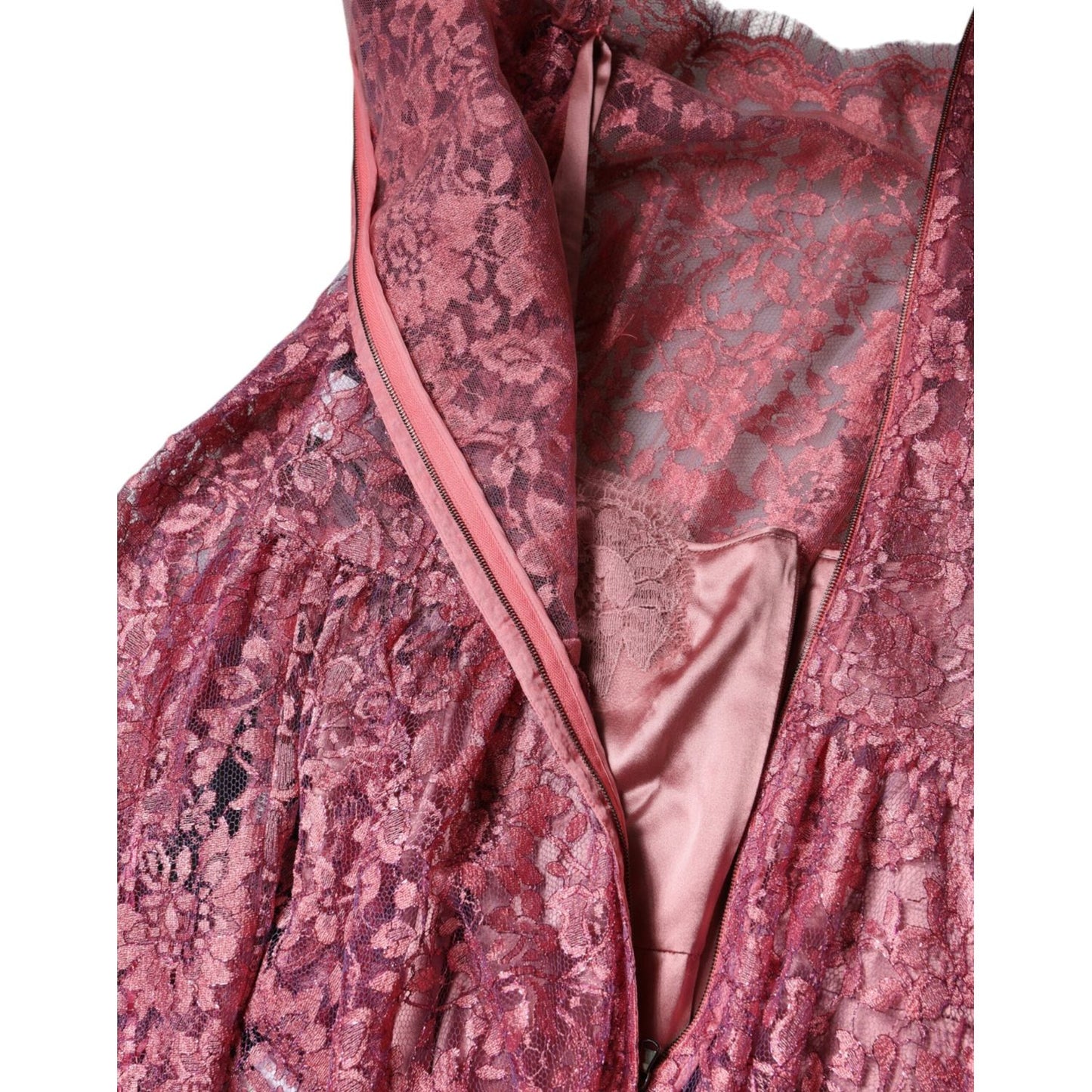 Dolce & Gabbana Pink Floral Lace Long Sleeve Midi Dress DR281191-36
