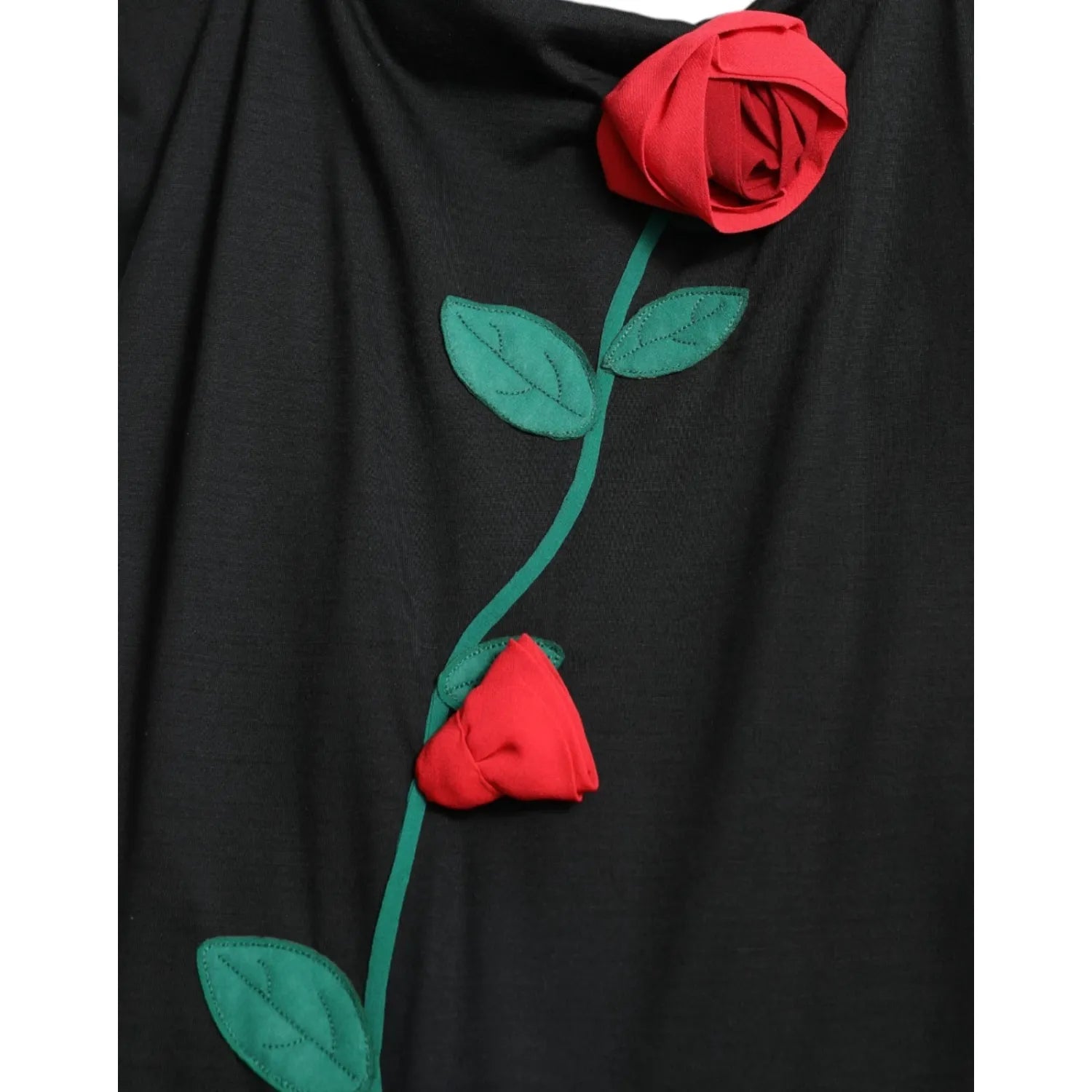 Dolce & Gabbana Black Wool Sleeveless Rose Applique Dress