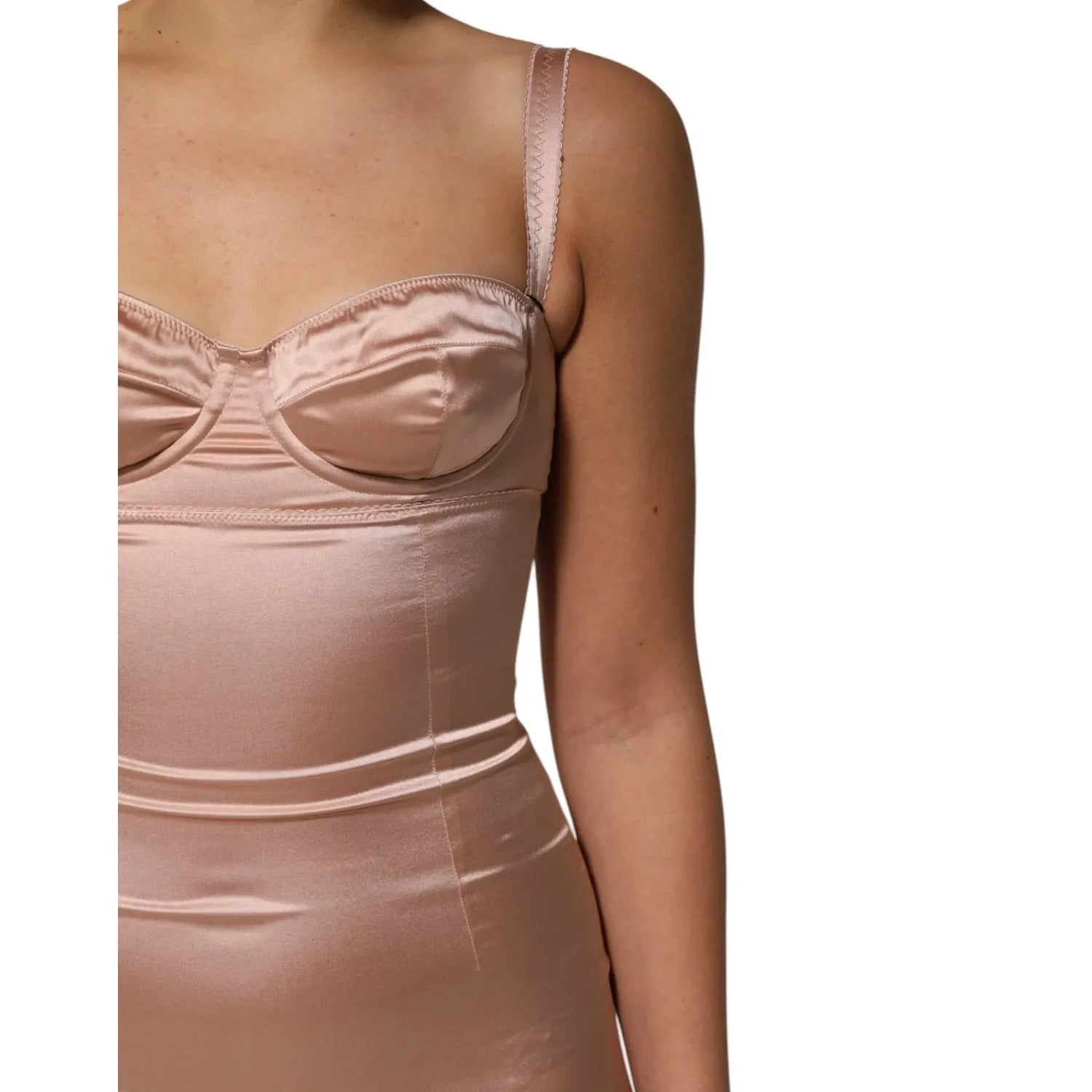 Dolce & Gabbana Blush Pink Silk Satin Bustier Midi Bodycon Dress