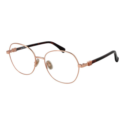 Max Mara Rose Gold Women Glasses Frame, full-rim metal, round style, demo lenses, size 54-17-140.