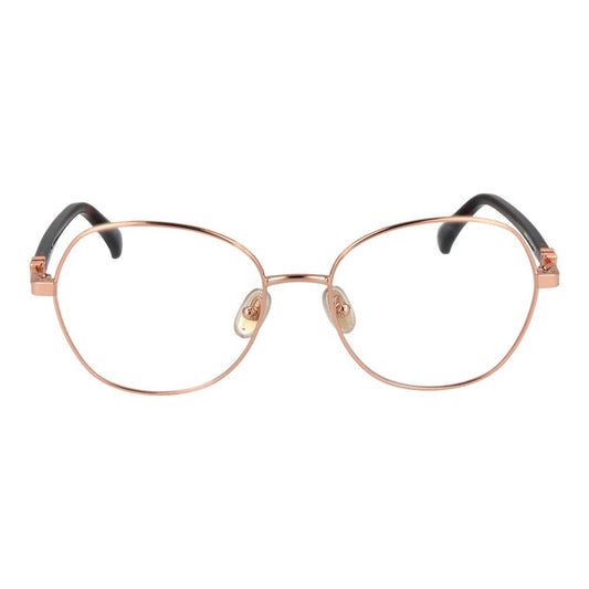 Max Mara Rose Gold Women Glasses Frame, full-rim round metal design, 54mm lenses, demo plastic lenses, stylish and elegant eyewear.