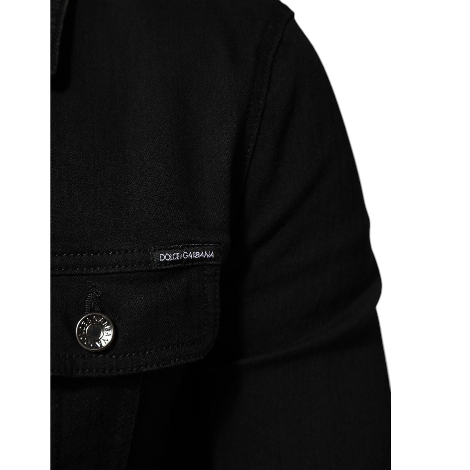 Dolce & Gabbana Black Cotton Denim Stretch Button Up Jacket