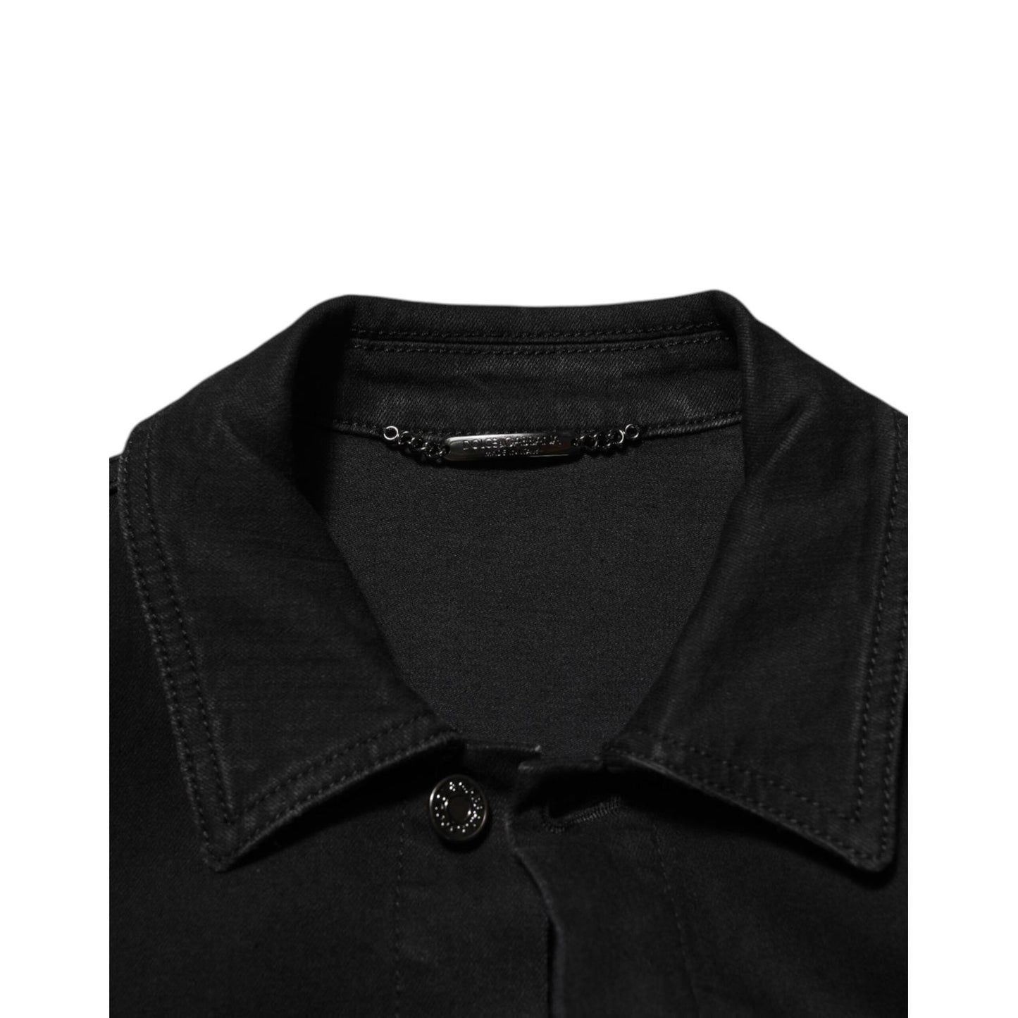 Dolce & Gabbana Black Cotton Denim Stretch Button Up Jacket