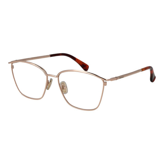 Max Mara Rose Gold Women Glasses Frame in rectangle style with full-rim metal design, demo lenses, and 100% UVA&UVB protection.
