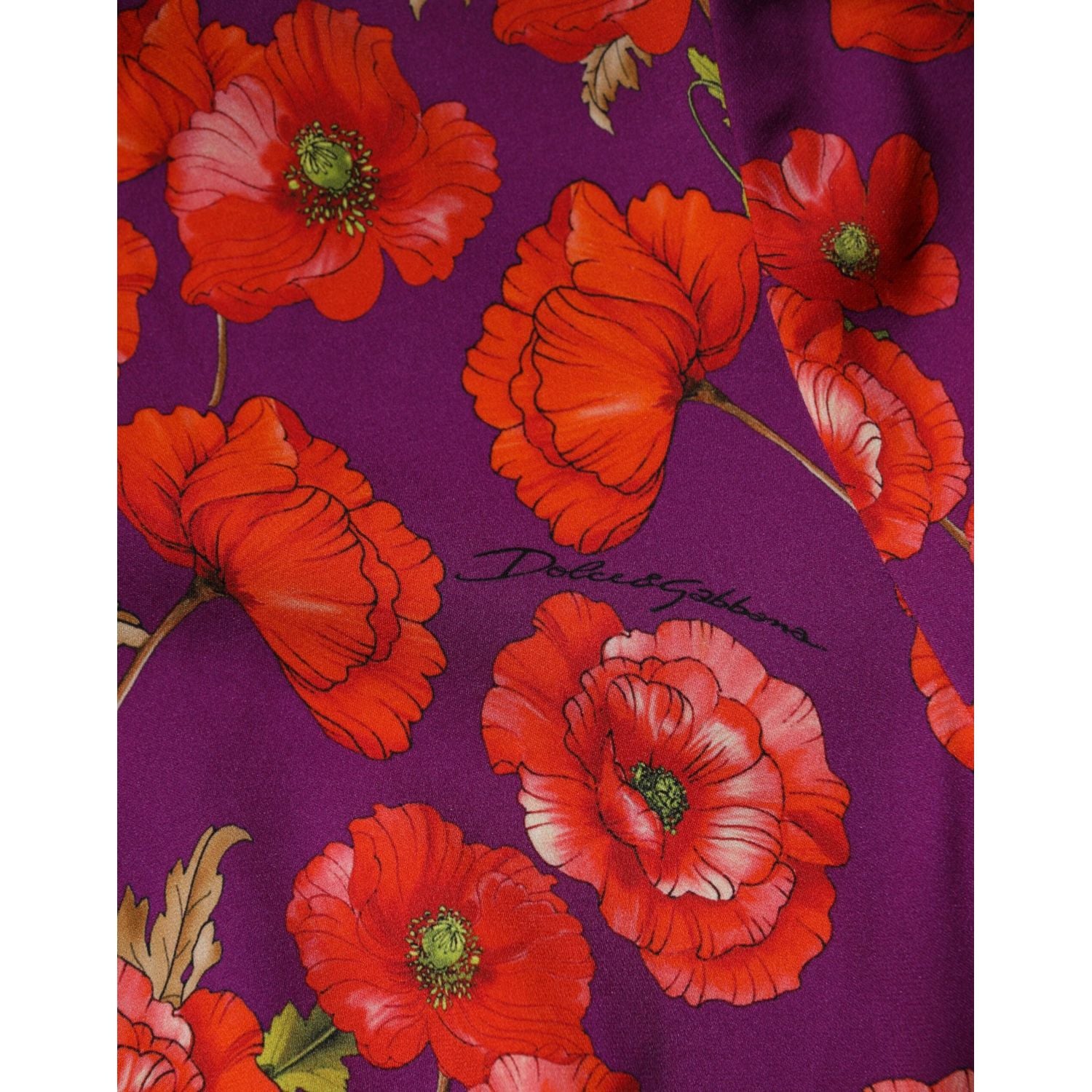 Dolce & Gabbana Purple Silk Floral Print Midi Sheath Dress