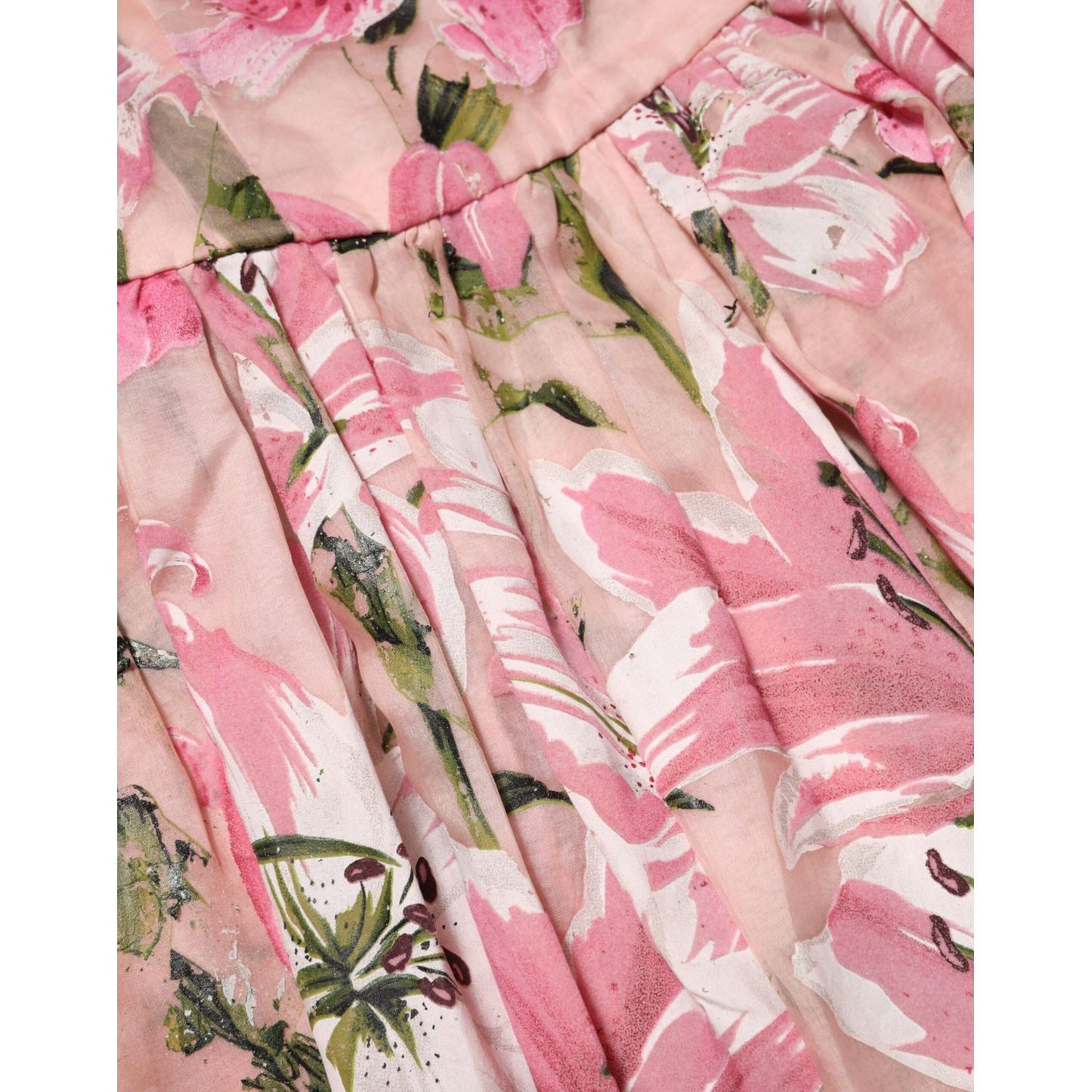 Dolce & Gabbana Pink Cotton Floral Pleated Sleeveless Dress