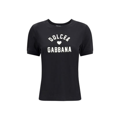 Dolce & Gabbana Black Cotton T-Shirt with logo patch and ribbed crew neck, perfect for casual wear, 100% cotton, regular fit, AW25.