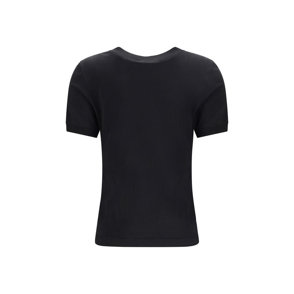 Dolce & Gabbana Black Cotton T-Shirt with ribbed crew neck and logo patch, perfect for casual looks, made from 100% cotton.