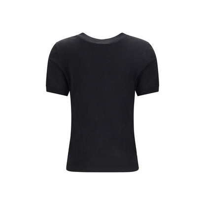 Dolce & Gabbana Black Cotton T-Shirt with ribbed crew neck and logo patch, perfect for casual looks, made from 100% cotton.