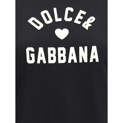 Dolce & Gabbana Black Cotton T-Shirt with logo patch and ribbed crew neck, perfect for casual fashion, AW25 season.