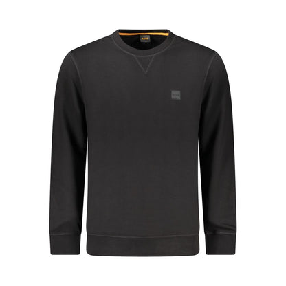 Hugo Boss Black Cotton Men Sweater long sleeve with embroidery and logo, crafted from premium cotton, featuring a classic crew neck design