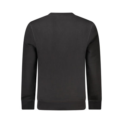 Back view of Hugo Boss Black Cotton Men Sweater with long sleeves, logo, and embroidery on fine cotton for a stylish look.