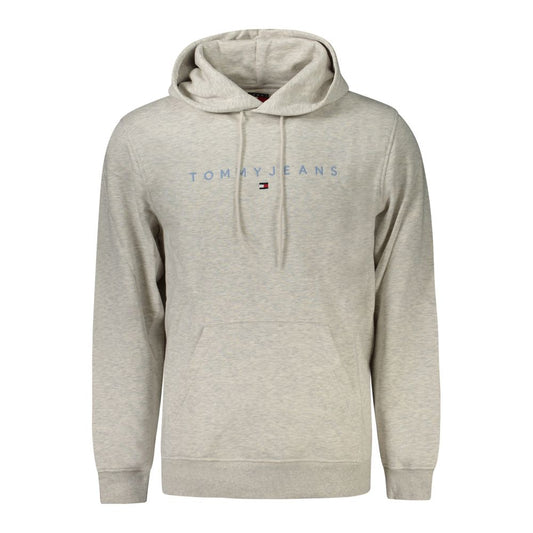 Tommy Hilfiger Gray Cotton Men Sweater with logo embroidery and central pocket for style and comfort. Made with 50% regenerative cotton.
