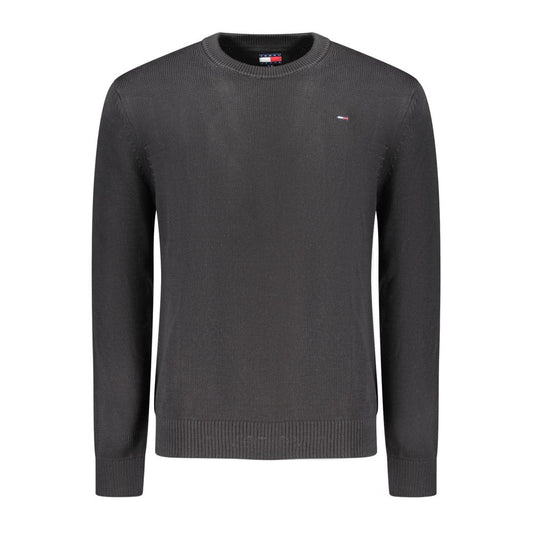 Tommy Hilfiger Black Cotton Men Sweater with crew neck and iconic logo embroidery.
