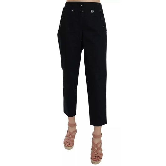 Dolce & Gabbana Black Cropped Front Button Embellished Pants