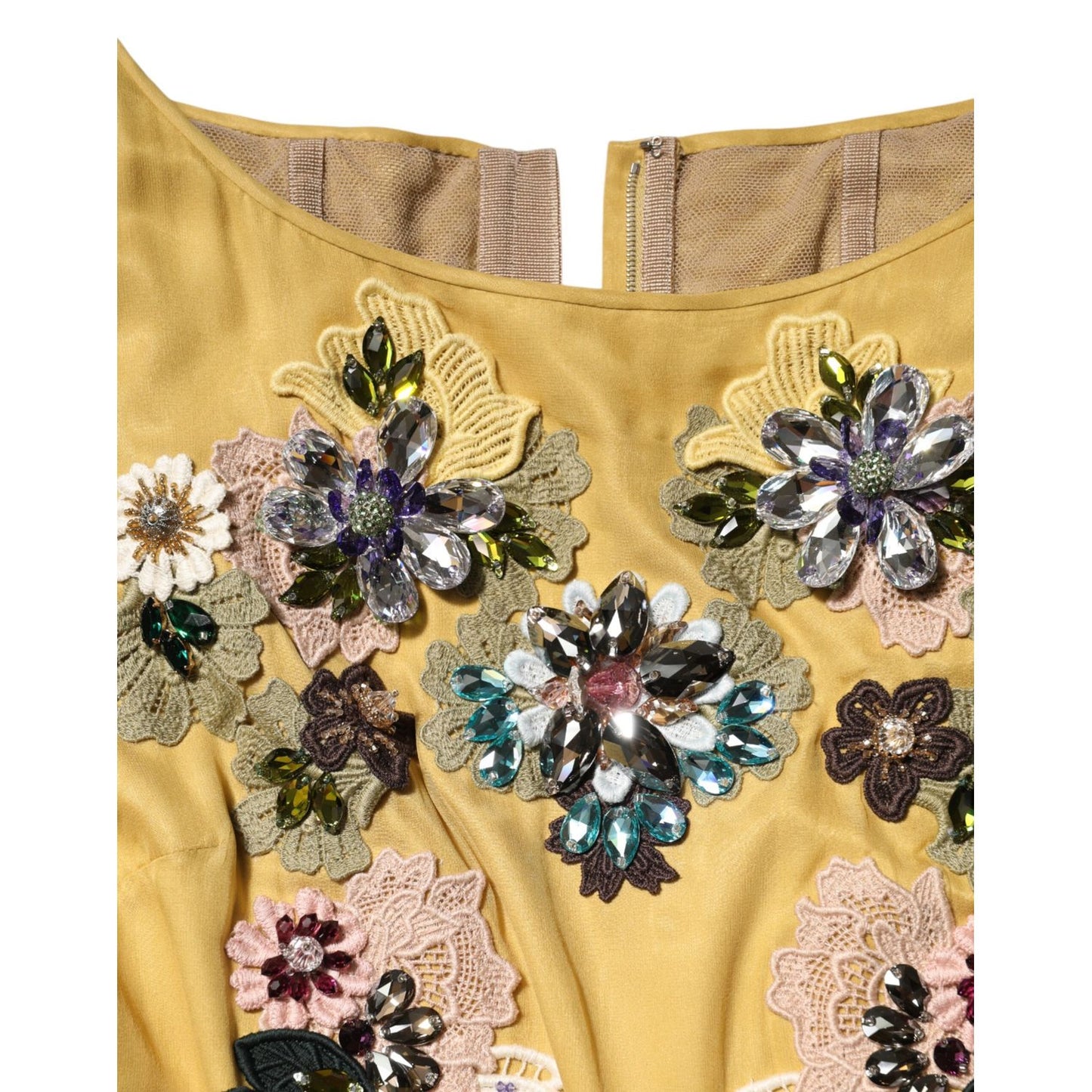 Dolce & Gabbana Yellow Silk Floral Embroidered Maxi Dress