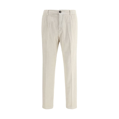 Cruna White Cotton Casual Pants featuring a zip closure, belt loops, and a slim fit for a refined autumn-winter look.
