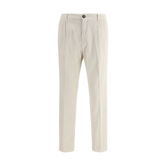 Cruna White Cotton Casual Pants featuring a zip closure, belt loops, and a slim fit for a refined autumn-winter look.