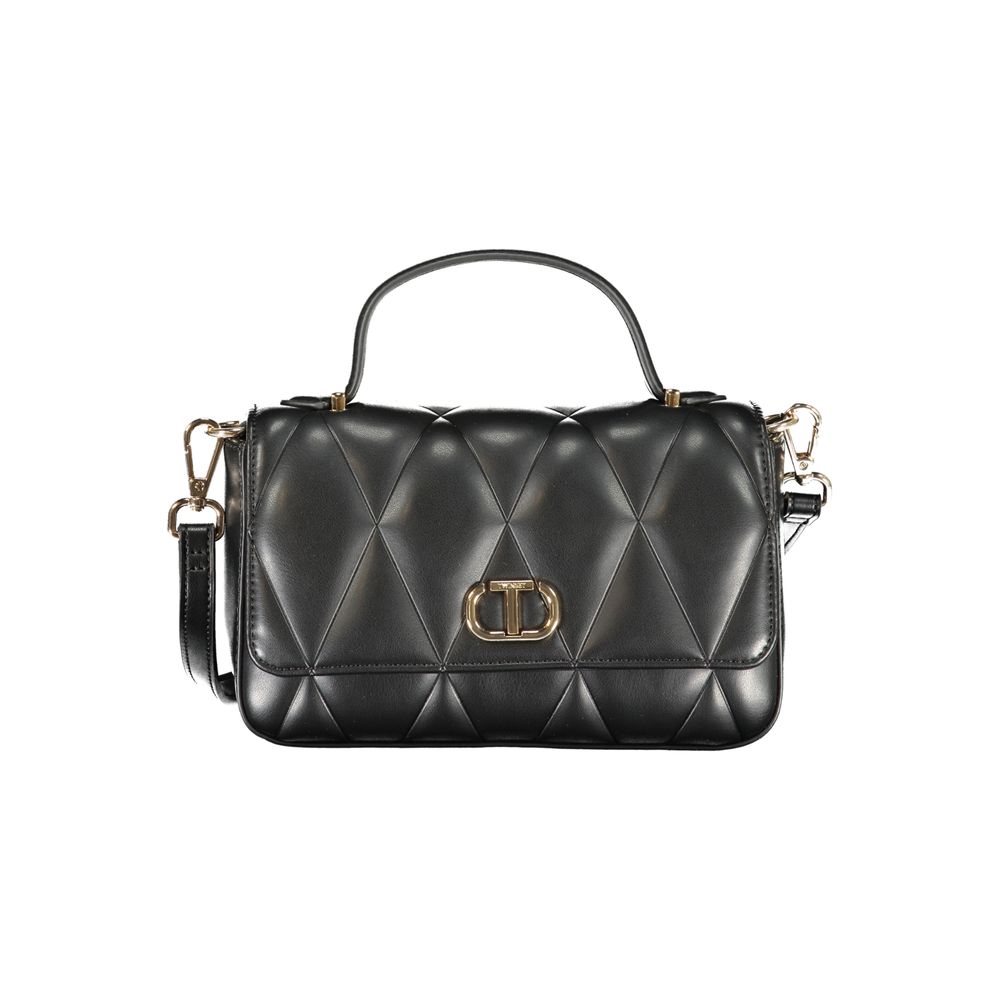 Twinset Black Polyethylene Women Handbag with quilted pattern and detachable strap, featuring bold simplicity and versatility.