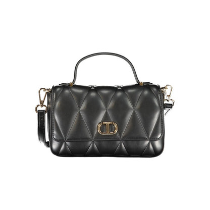 Twinset Black Polyethylene Women Handbag with quilted pattern and detachable strap, featuring bold simplicity and versatility.