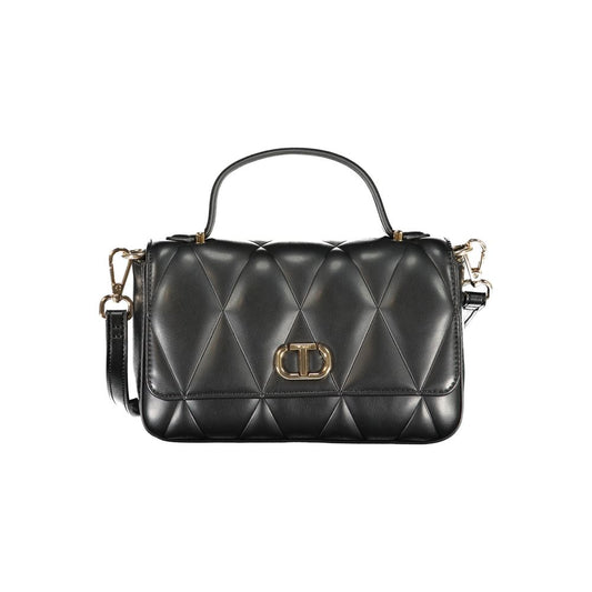 Twinset Black Polyethylene Women Handbag with quilted pattern and detachable strap, featuring bold simplicity and versatility.