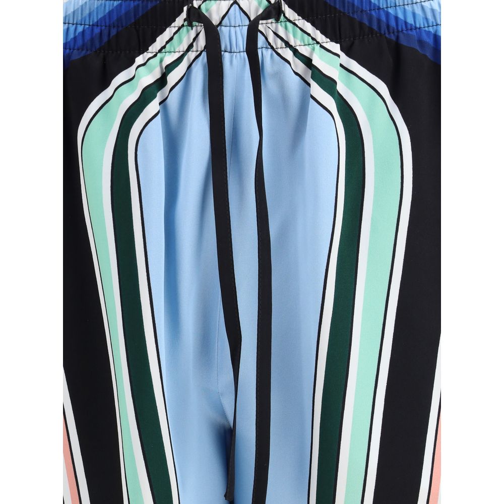 Casablanca Multicolor Silk Bermuda Shorts with graphic mountain print and elastic waistband.